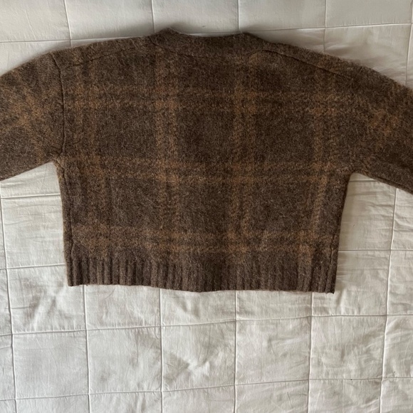 Everlane Brown Plaid boxy Alpaca Blend Cropped Cardigan Sweater Wmns Sz S EUC - Picture 4 of 6